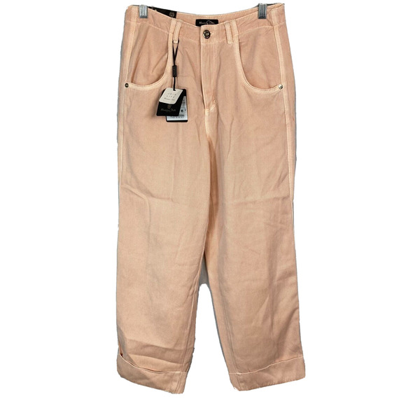 NWT Massimo Dutti Jeans Womens Sz 4 Light Peach Pink Corduroy High Rise Wide Leg - Picture 1 of 9